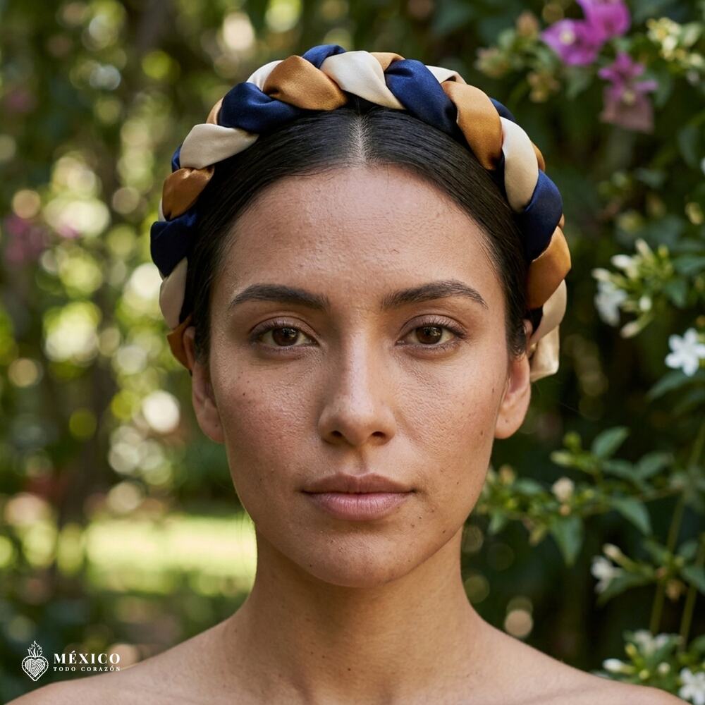 Blue & Gold Mexican Braided Ribbon Headband – Satin Ribbon Artisan Crown Gift